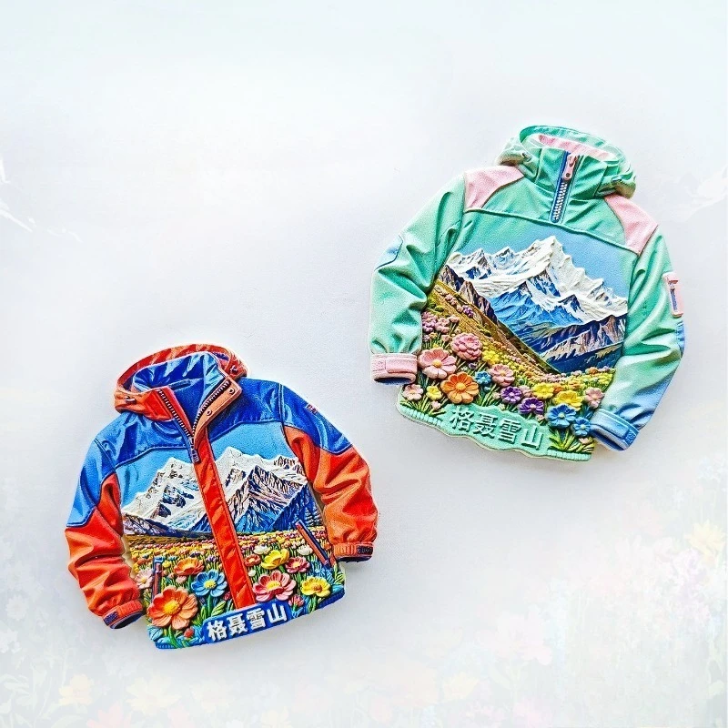 Genie Mountain Jacket Fridge Magnet - Rugged 3D Alpine Souvenir Unique Sichuan Travel Gift for Outdoor & Adventure Decor