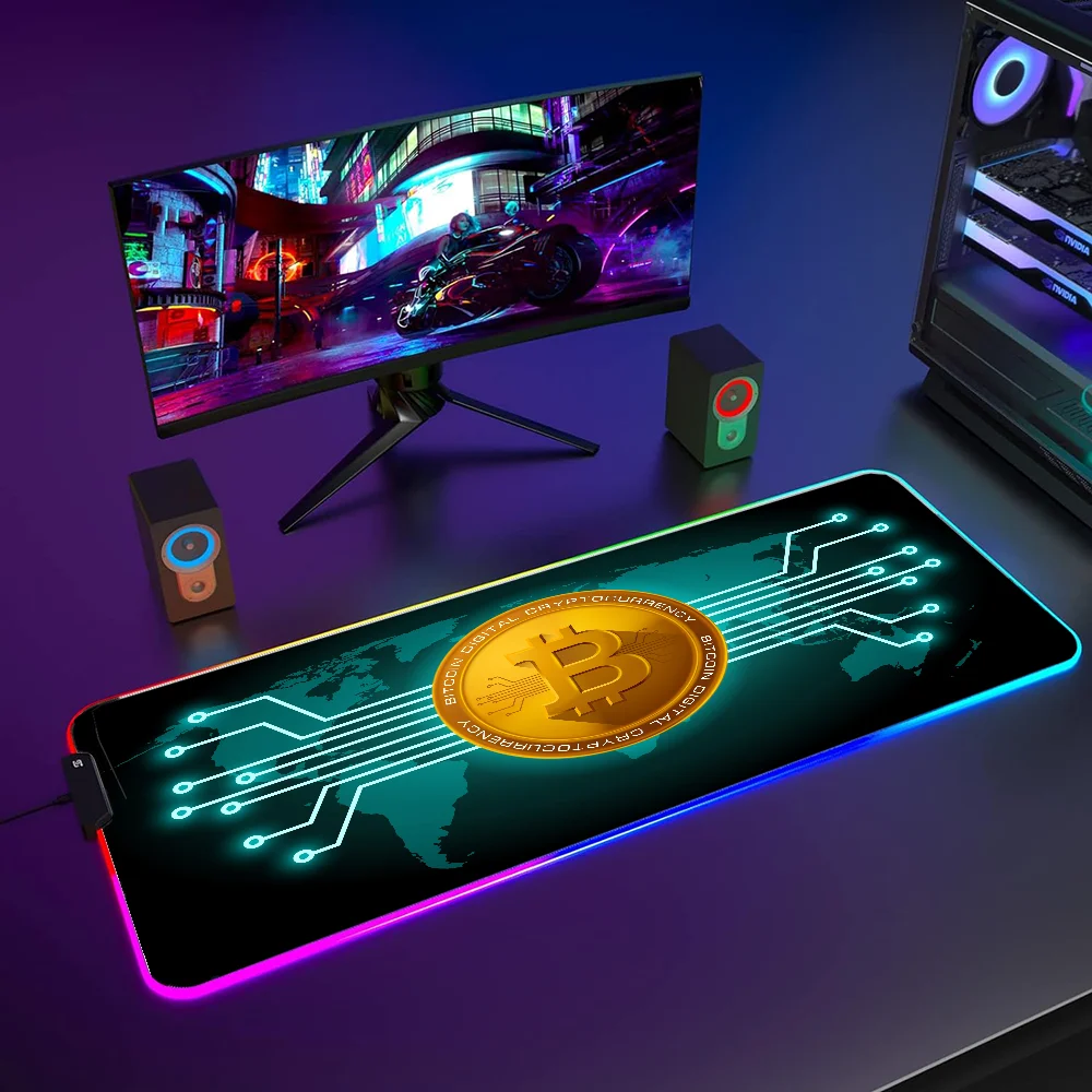 Mousepad RGB Mause Pad Gamer LED Laptop Accessories Bitcoin Anime Mouse Pad Xxl Backlit Fun Gaming Desk Accessories Deskmat Mats