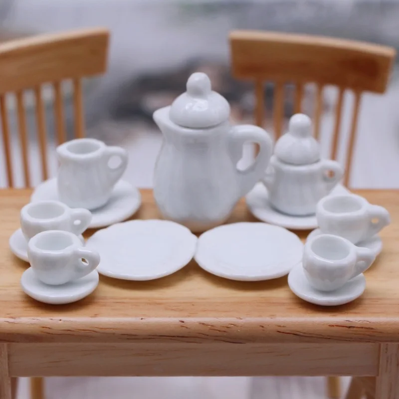 Puppengeschirr Porzellan – 15-teiliges Teeservice, 1:12, Mit Kanne, Tassen Und Milchkännchen, Für Puppenhäuser Porzellan Teeservice Miniatur