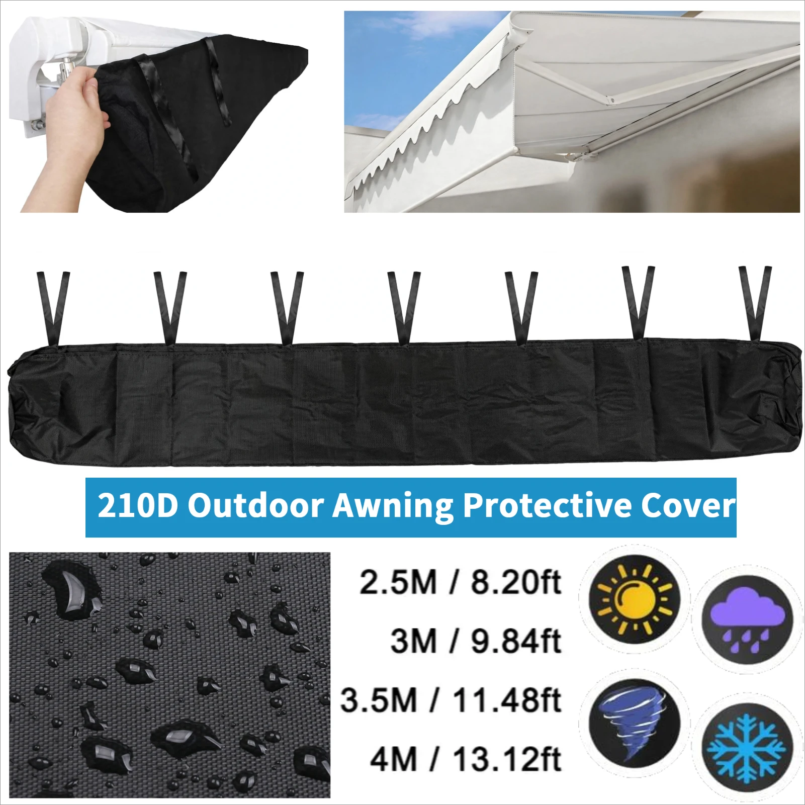 2.5/3/3.5/4M Patio Awning Winter Storage Bag Yard Garden Shelters Rain Weather Cover Protector Waterproof Dust Sun Cover