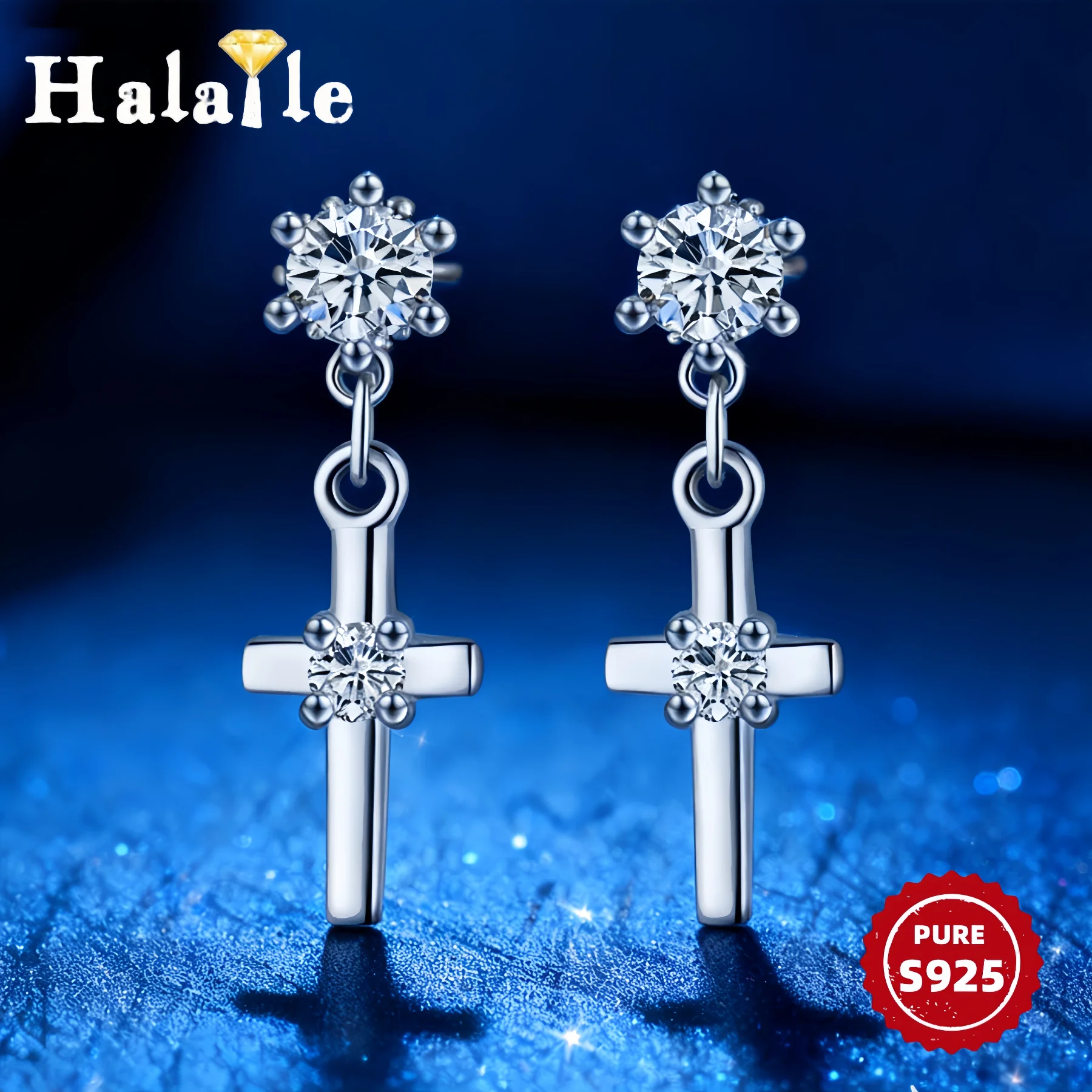 

Halaile S925 Sterling Silver Cross Pendant Moissanite/Zircon Earrings For Women Fine Jewelry Sparkling Luxury Fashion Dainty