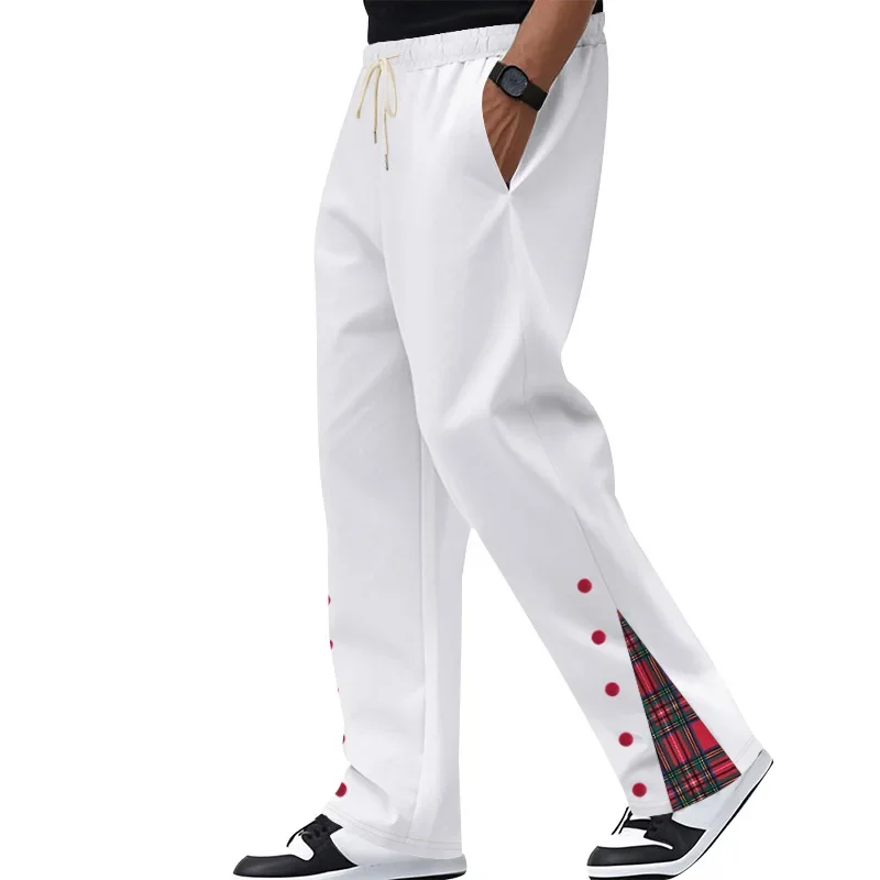 Pop Autumn Winter New Men's Heavyweight Casual Sweatpants Color Block Loose Straight-Leg Sweatpants Men's Outdoor Sports