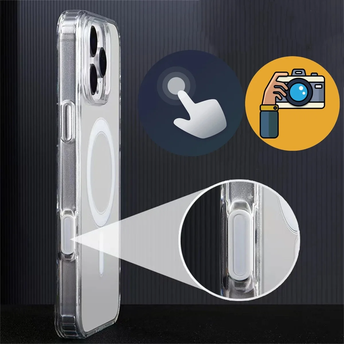 Luxuriöse, transparente Magnet-Hülle für MagSafe, passend für iPhone 18, 17, 16 Pro Max, 17 Air, mit Kamera- und Touch-Tasten, kabellose Ladehülle. – Detail 1