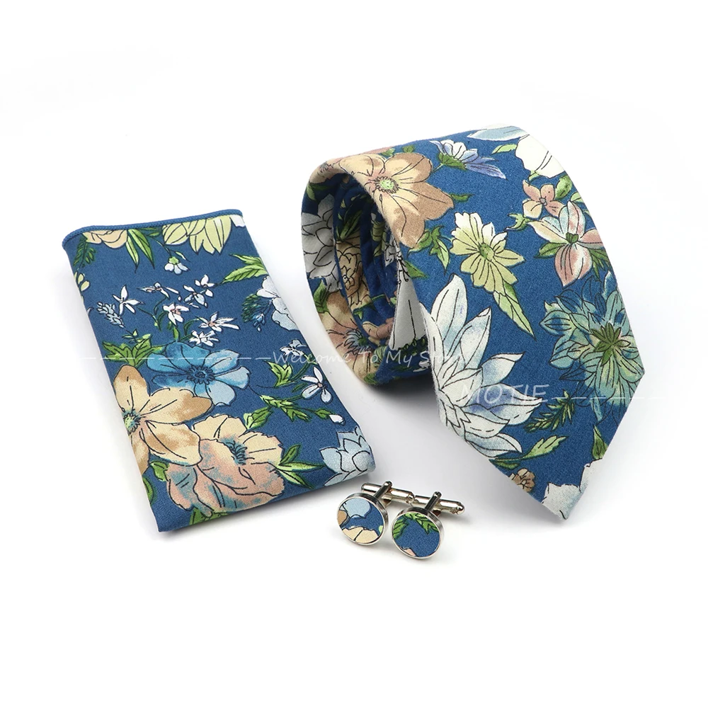 Clássico Listrado Gravata Conjunto, Bolso Azul Lenço Quadrado, Abotoaduras De Jóias, Broche De Flores, Desgaste Diário Do Casamento Único, Presente De Festa