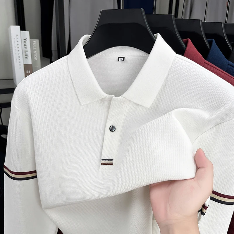 

Модные высококлассные мужские длинными рукавами polo рубашки роскошные бренды полосатые украшения весна - осень деловой отдых новые пункт комфортабельные футболки