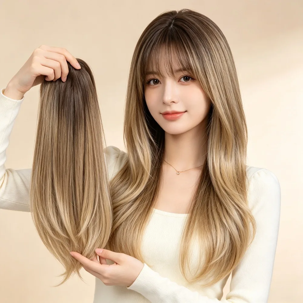 18 Inch Synthetic Realistic Scalp Hair Topper for Women Invisible Clip-in Bangs Volumizing Thinning Hair Piece with Natural