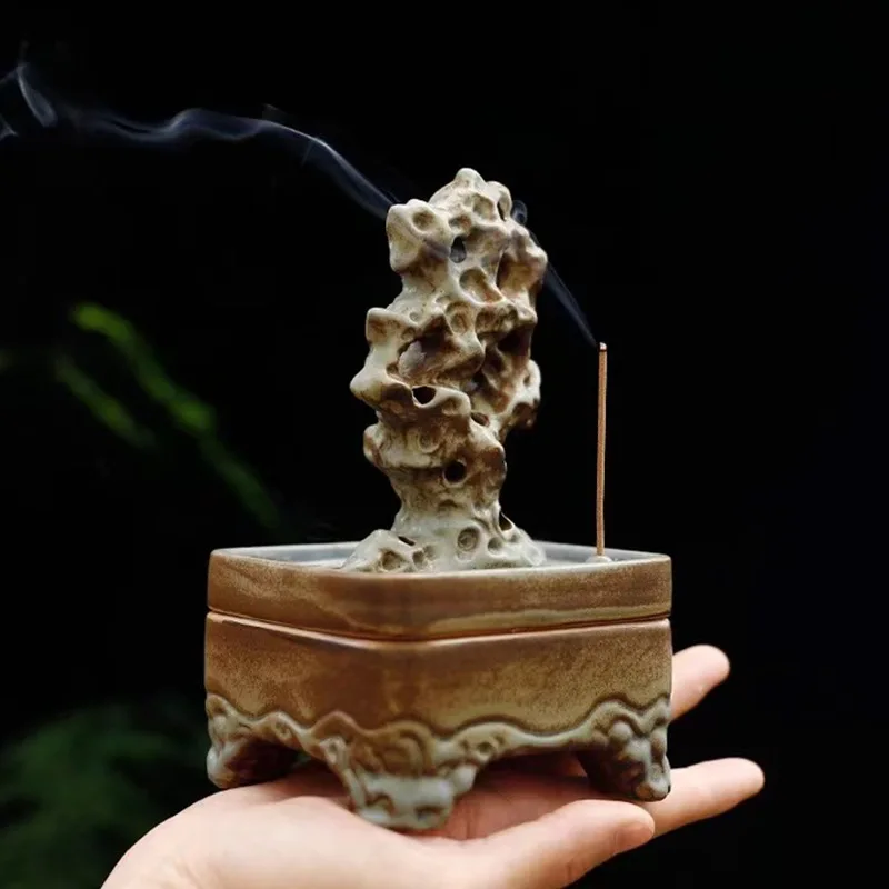 Chinese Style Ceramic Taihu Stone Incense Burner Zen Tea Ceremony Decoration ASMR Sleep Aid Aromatherapy Stove