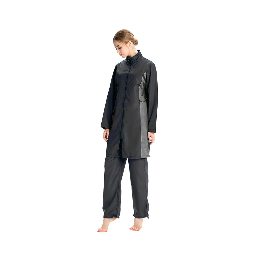 Costume da bagno patchwork in tre pezzi, vestibilità ampia, sportivo oversize, conservatore, conservatore, con cerniera, costume da spiaggia, moda musulmana