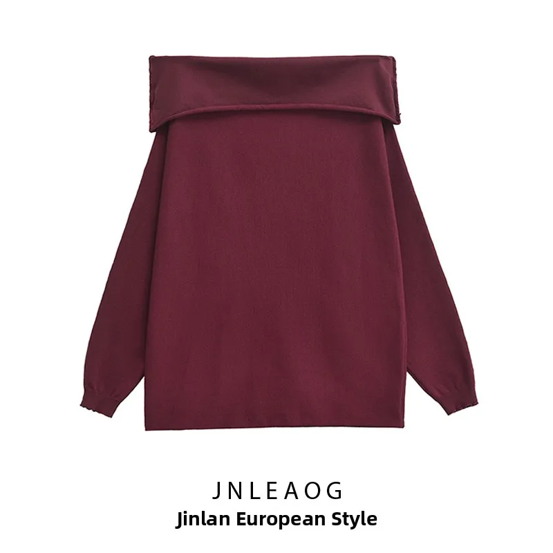 JNLEAOG 秋の新スタイルの女性のカジュアルシンプルなピュアカラーニットセーターストリートファッション長袖ポリエステル繊維