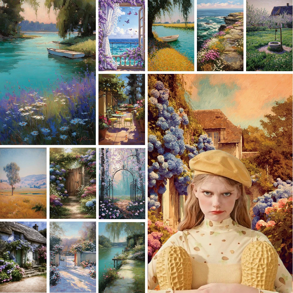 

MOON.QG Pastoral Oil Paintings Backdrops For Photography Field Flower Garden Arches Photo Background Photozone Props Portrait