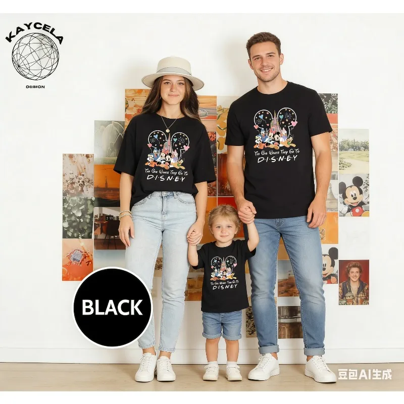 

Летние семейные футболки 2026 года: хлопковые футболки с принтом Микки и друзья, парные для родителей и детей, унисекс, для взрослых и детей, повседневные, в стиле мото.