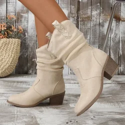 Autumn New Round Head Leather Face White Cover Fashion Women's Large Medium Sleeve Boots Women Boots