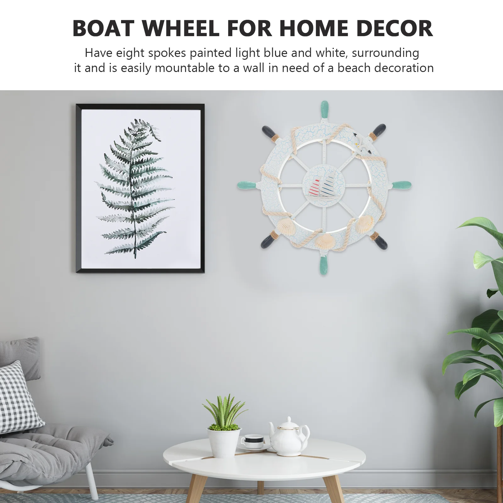 Wooden Ship Wheel Nautical Beach Home Accessories Fishing Net Shell Wall Decor Steering Seashells Boat for Gift