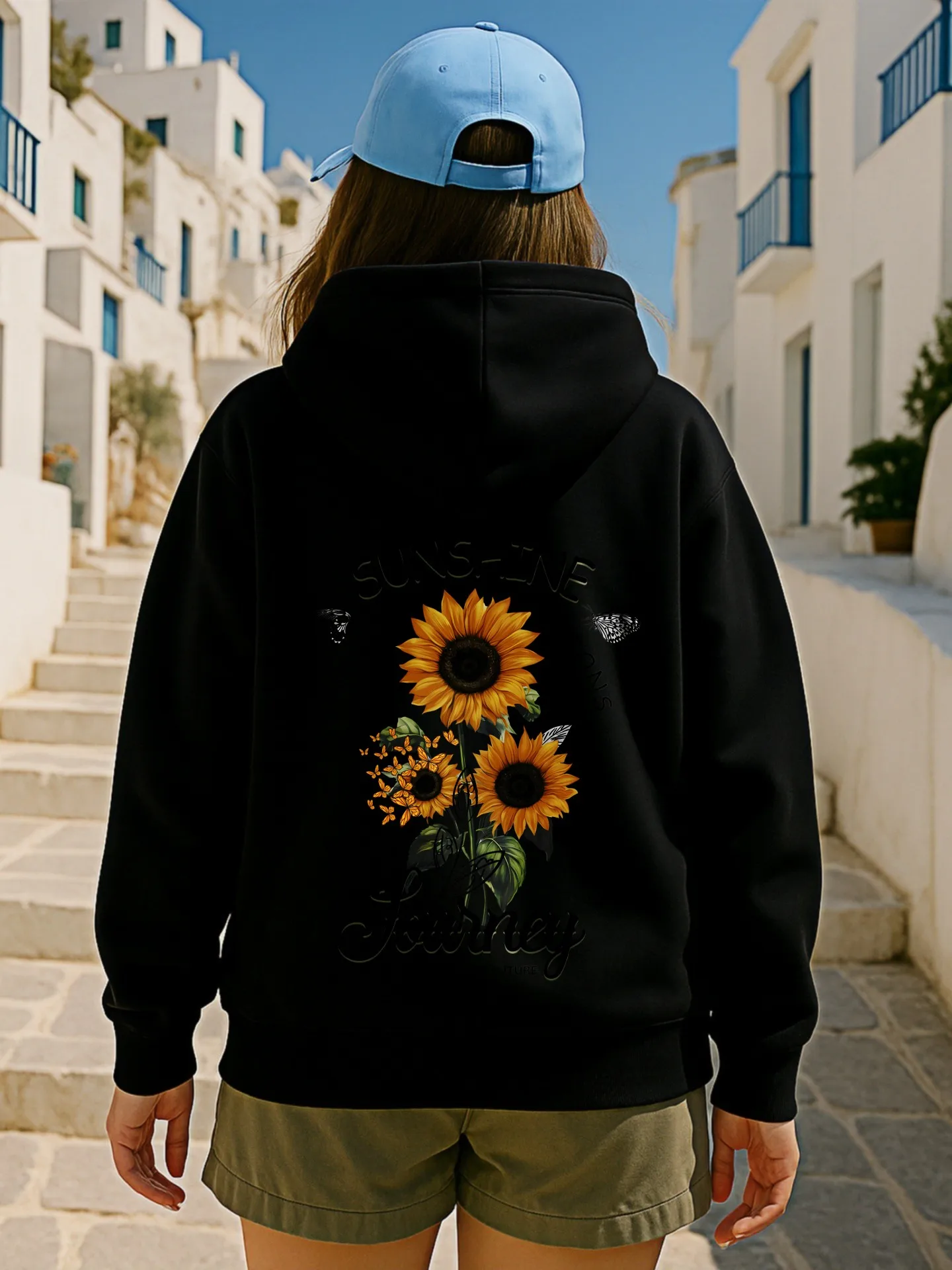 عباد الشمس - هوديي برسومات مطبوعة للنساء، تصميم زهور جمالي، ملابس يومية غير رسمية، قماش ناعم #2