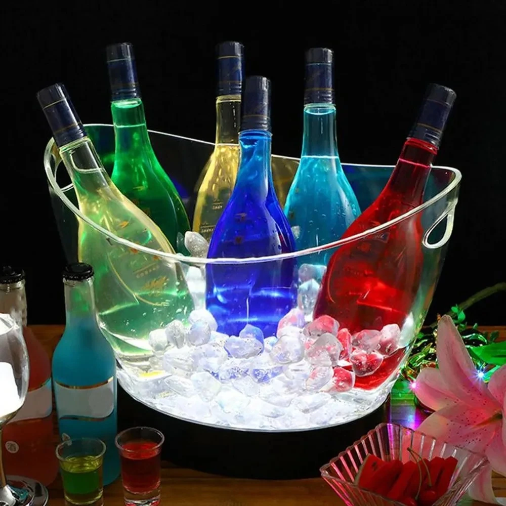 Imagem -05 - Limpar Led Luminous Cubo de Gelo Baldes de Armazenamento Barril em Forma de Bar Garrafa de Cerveja Cooler Container Light up Vinho Champagne Titular 8l