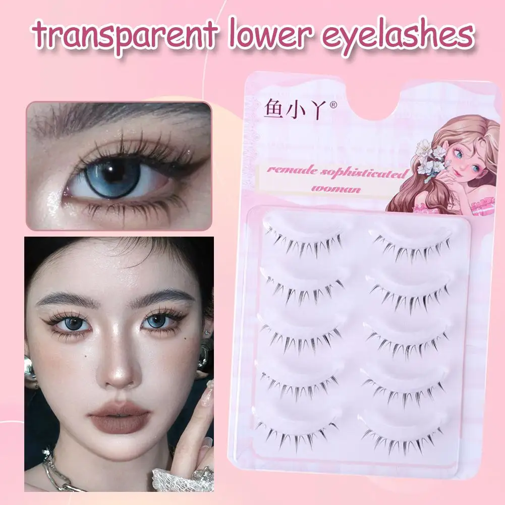 透明な下まつげ - ふわふわで自然なシングルクラスター、自己粘着まつげエクステ、接着剤不要