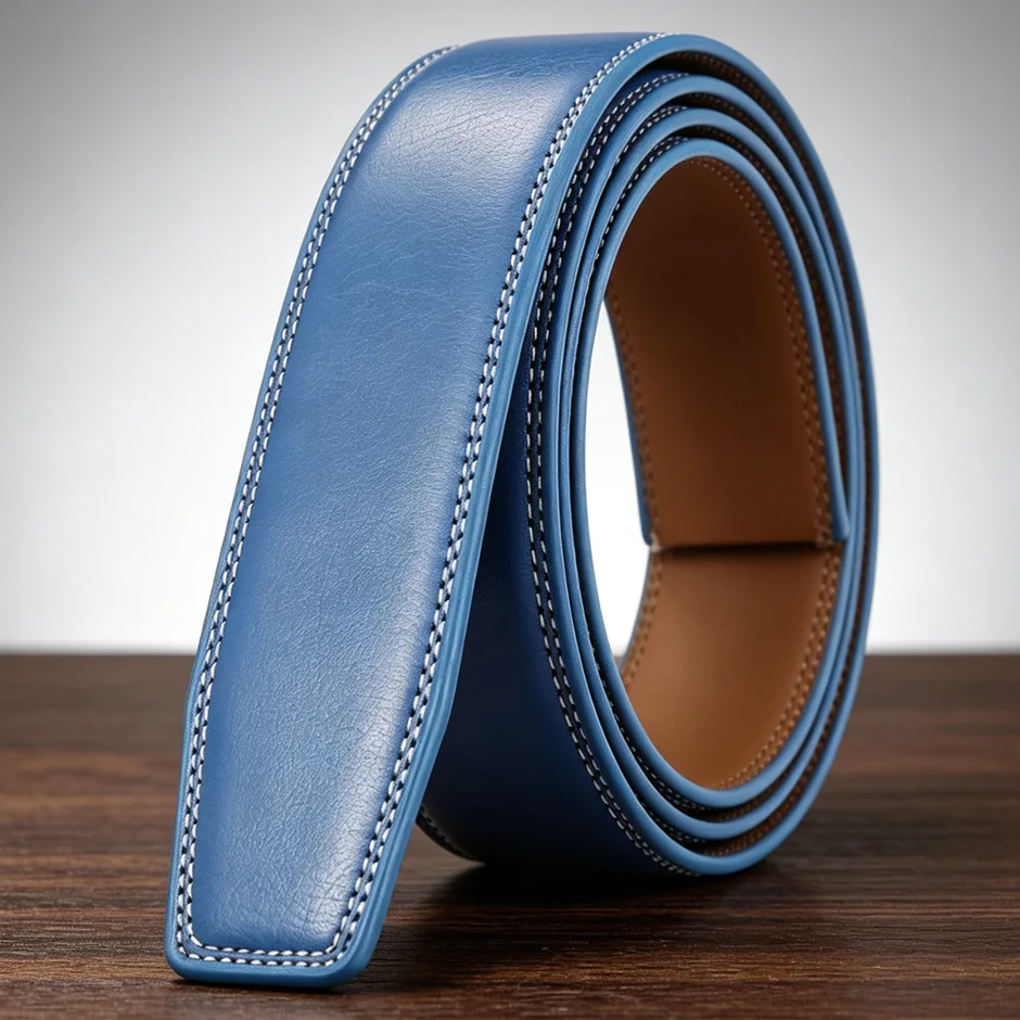 Luxury No Buckle Ratchet Belts Men Stylish Mens Leather Belts Without Buckles 3.5cm Wide High Quality Coffee Blue Yellow B287 view 4