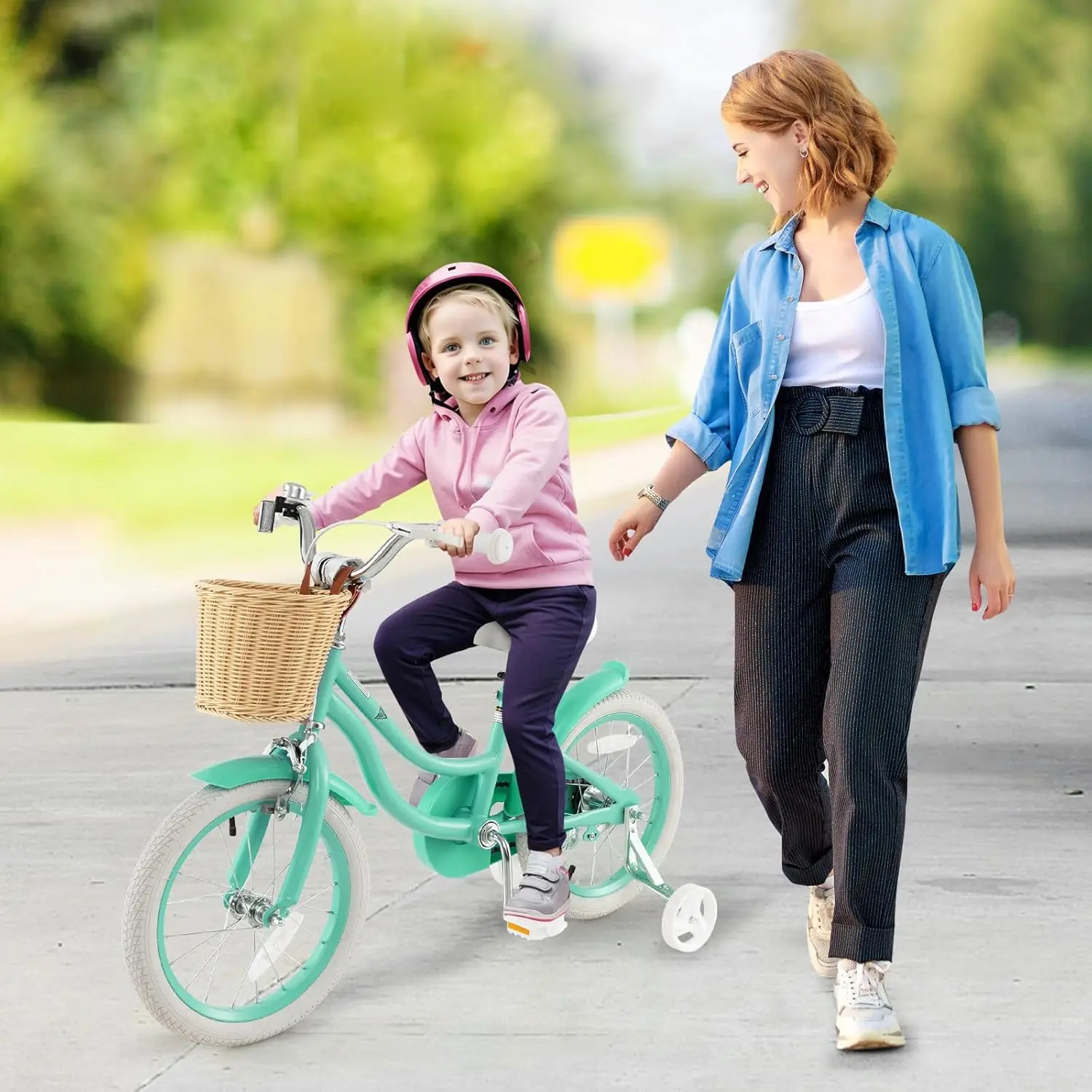 دراجة أطفال، دراجة أطفال مقاس 14 16 18 بوصة مع عجلات تدريب، سلة، مقعد قابل للتعديل ومقود، فرامل يدوية وكوستر، جرس، fo