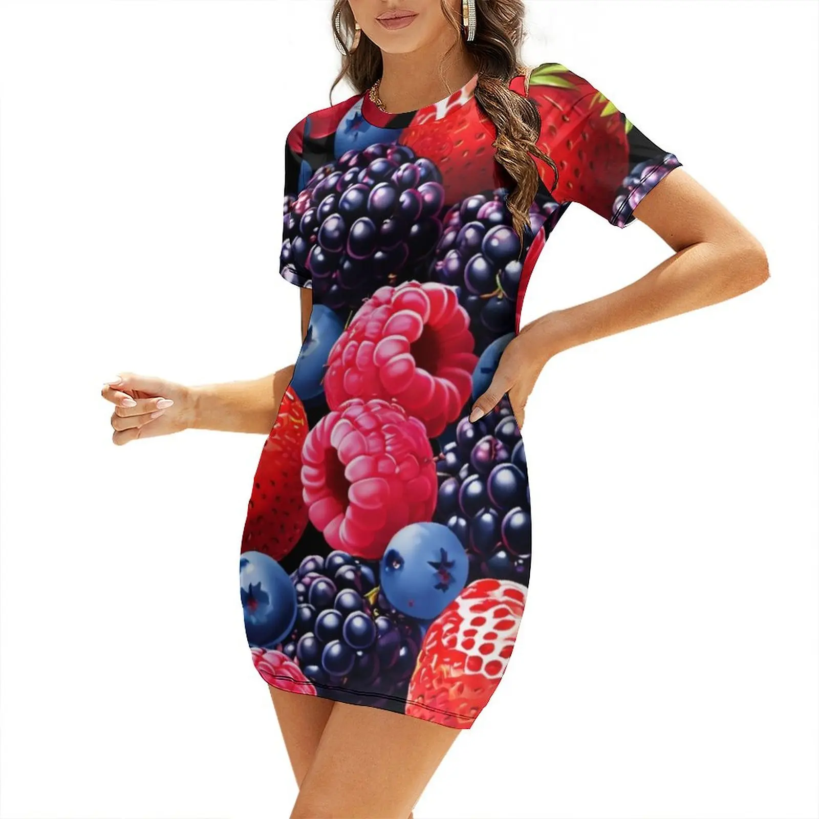 mixed berry pattern Short Sleeved Dress clothes for women summer women's suit Dress