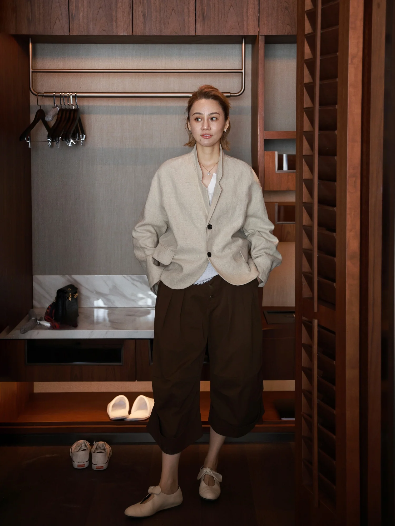 

WinnieTang Pure Cotton Linen Batwing Sve Suit Casual Loose Nine-Piece Women's Faion Set Winter Season Long Sve