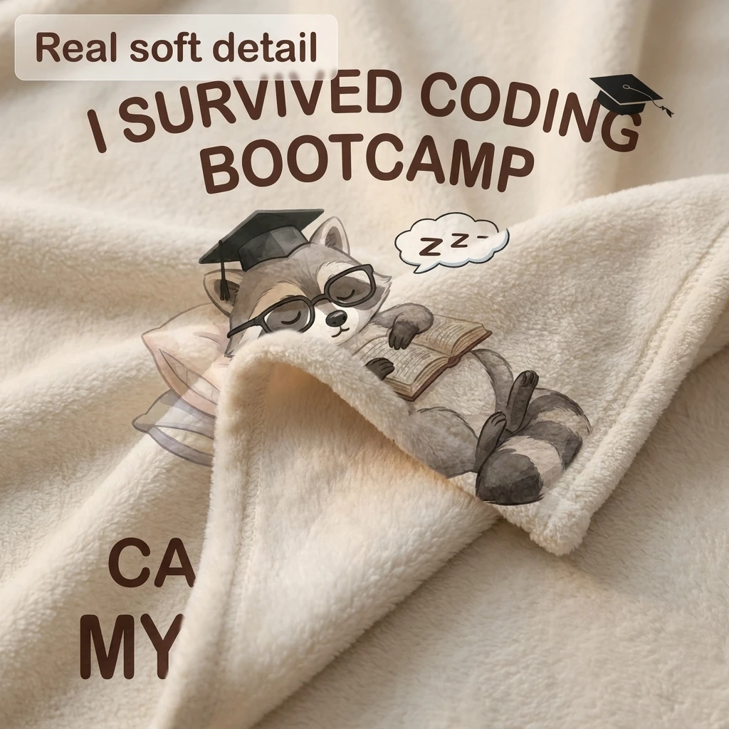 Survived Coding Bootcamp Raccoon Est.2026 Flannel Throw Blanket, Funny Programmer Soft Cozy Blanket For Sofa Bed Home Decor Gift