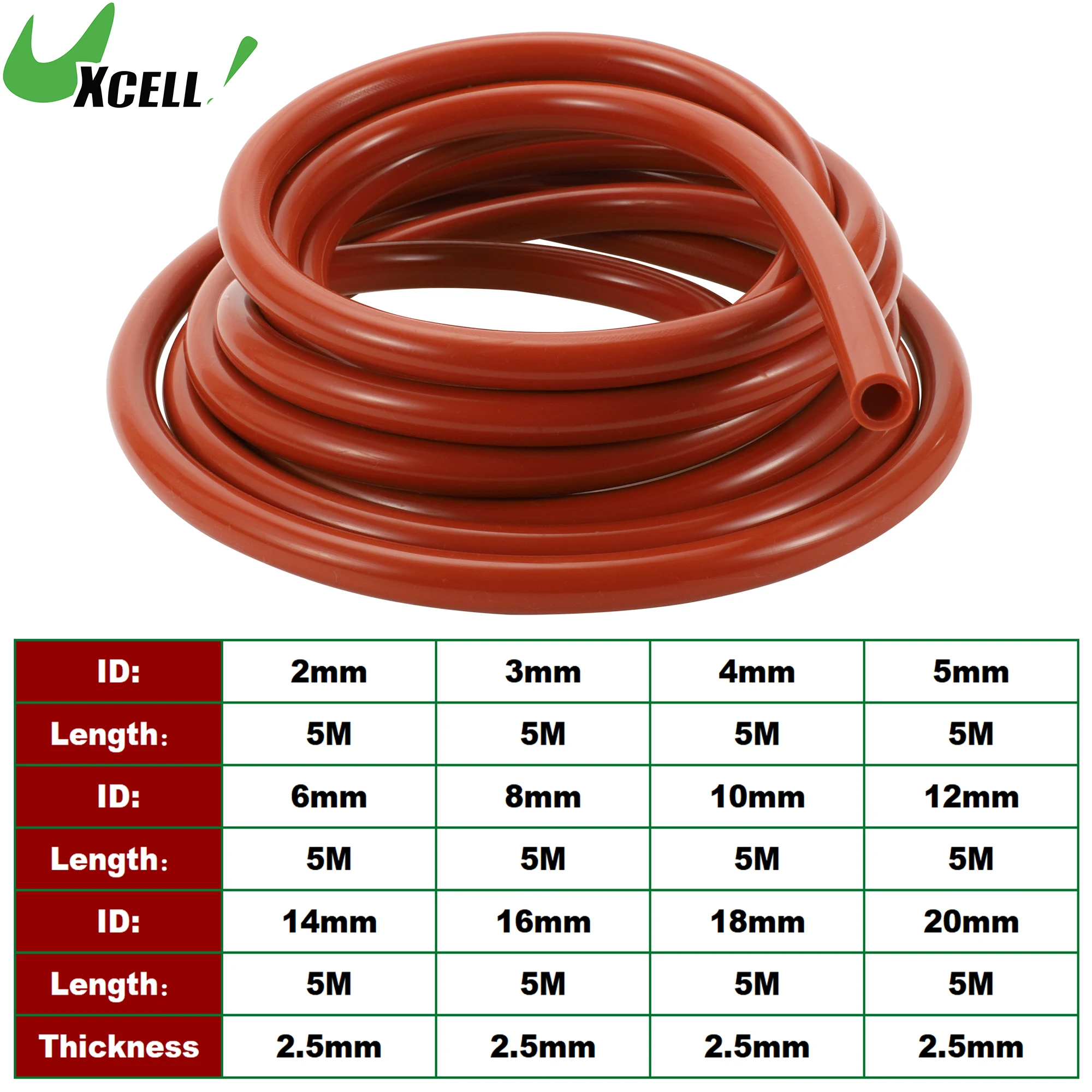 

UXCELL 5M Long Silicone Vacuum Tubing Hose 2/3/4/5/6/8/10/12/14/16/18/20mm ID Vehicle Vacuum Line 130PSI Max Pressure 2.5mm