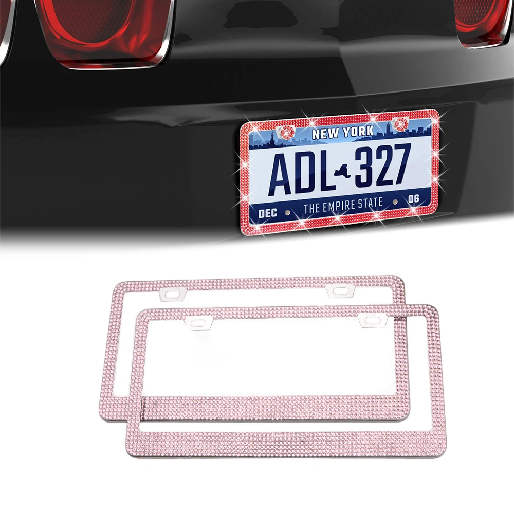 

Car License Plate Frame Cover Diamond Number Plate Holder Bling Glitter Crystal Rhinestone Universal Automotive Accessory