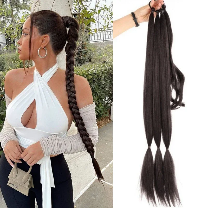 

Synthetic Ponytail Hair Extensions Long with Rubber Band Hair Braid Ponytail Straight Hairpiece Wrap Around Braids Pony Tail DIY