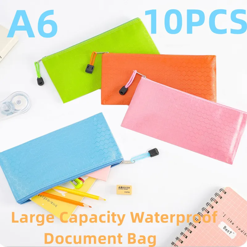 A6 10PCS File Bag Oxford Waterproof Zipper Data Folder For Documents Office Storage Organizer