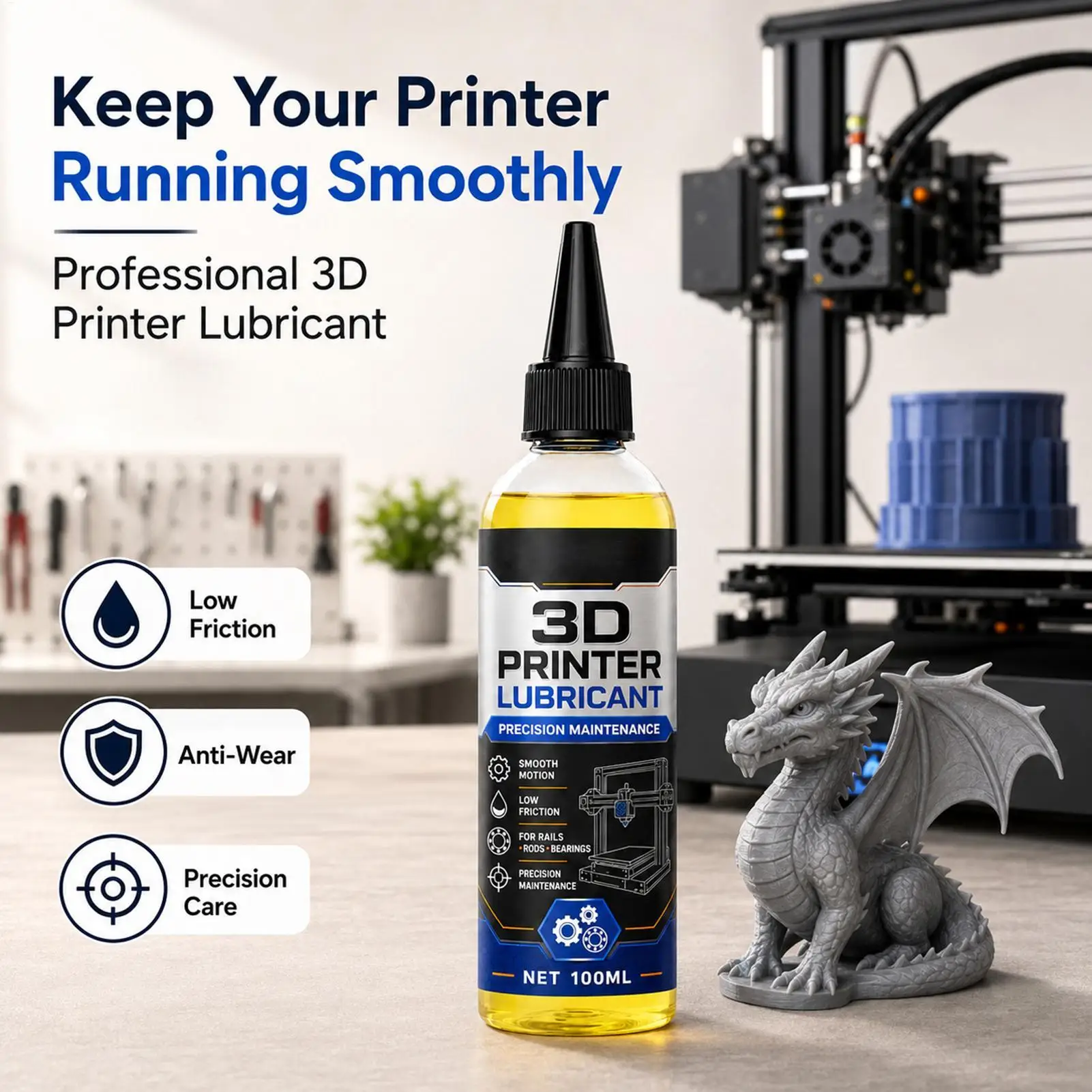 3D Printer Lubricant 100ml Fast Acting Long Lasting Portable Oil for Lead Screw Guide Rails Linear Rods Bearing Surfaces