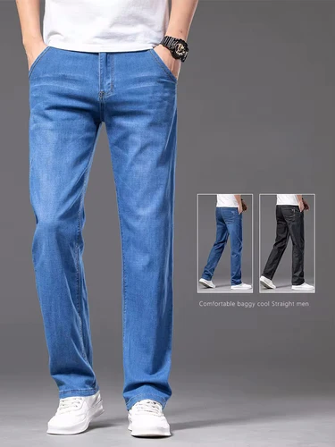 Pantalones vaqueros de talla grande 28-42 para hombre, pantalones vaqueros rectos elásticos clásicos finos de negocios para primavera y verano, pantalones sueltos informales de marca para hombre