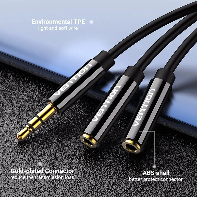 Vention Audio Splitter Cable 3.5mm Male to 2 Female Jack 3.5mm Mic Y Splitter Aux Cable for iPhone Laptop MP3 Headphone Splitter