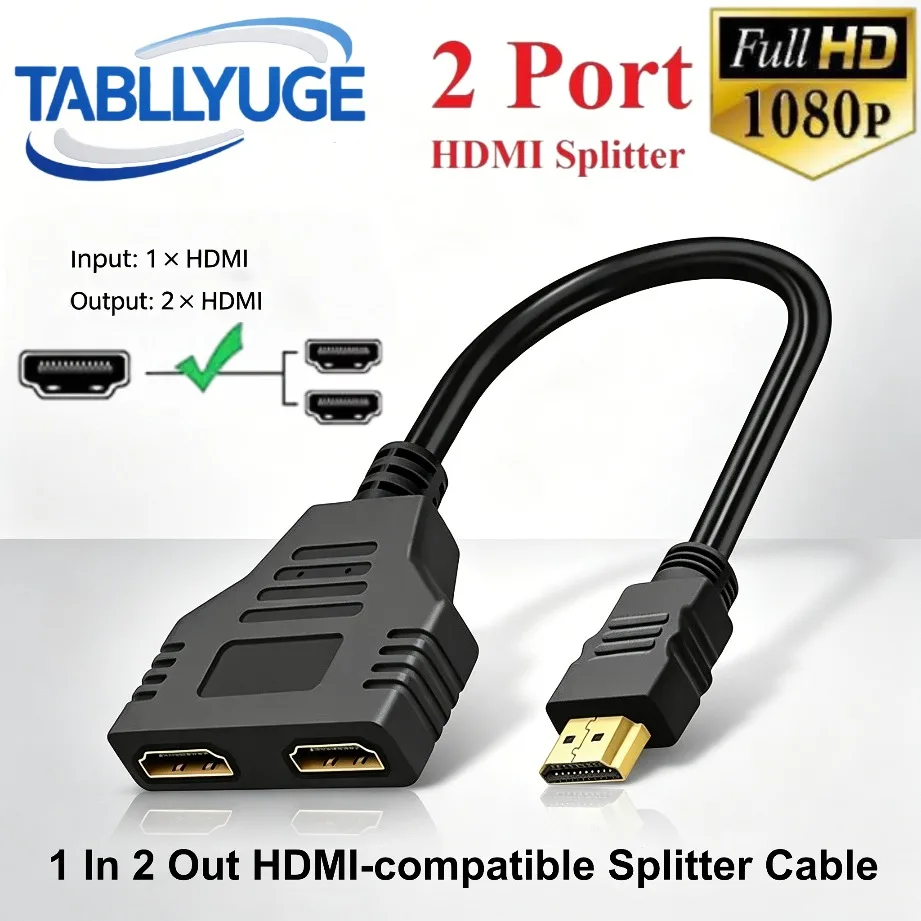 Cabo Divisor HDMI 1 Entrada 2 Saídas, Adaptador Y de Porta Dupla HDMI 1080P para PC, Laptop, TV Box e Monitor