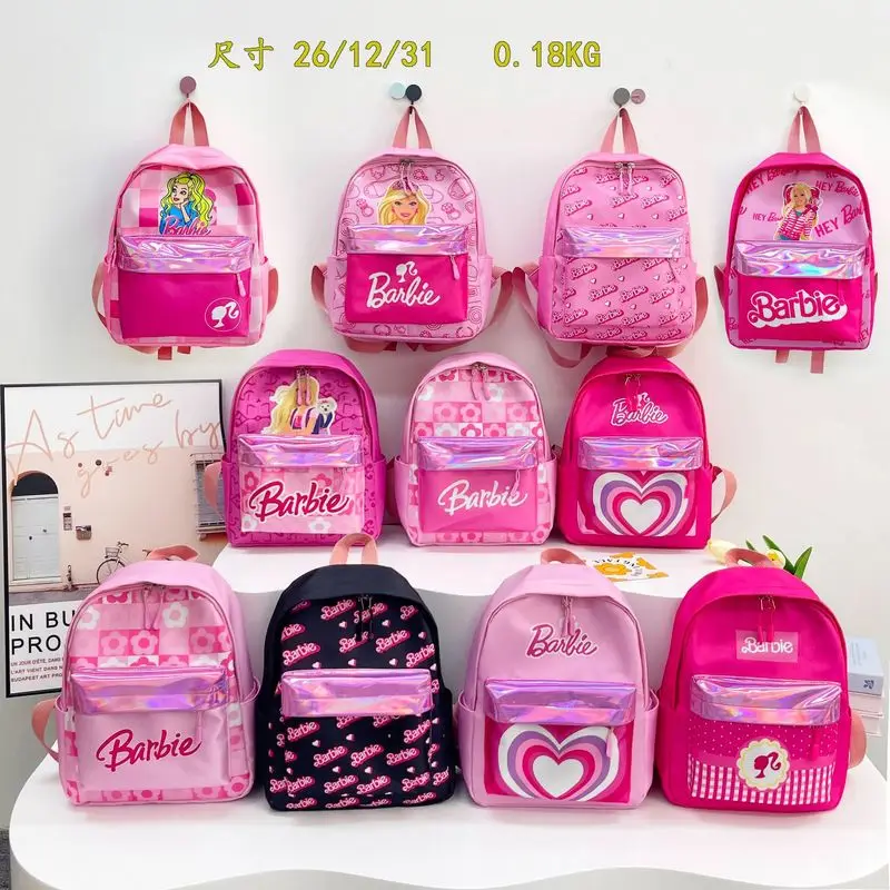 Zaino per bambini con cartoni animati Barbie, borsa per libri scolastici leggera con tasca olografica, per ragazzi e ragazze della scuola elementare, per viaggi quotidiani