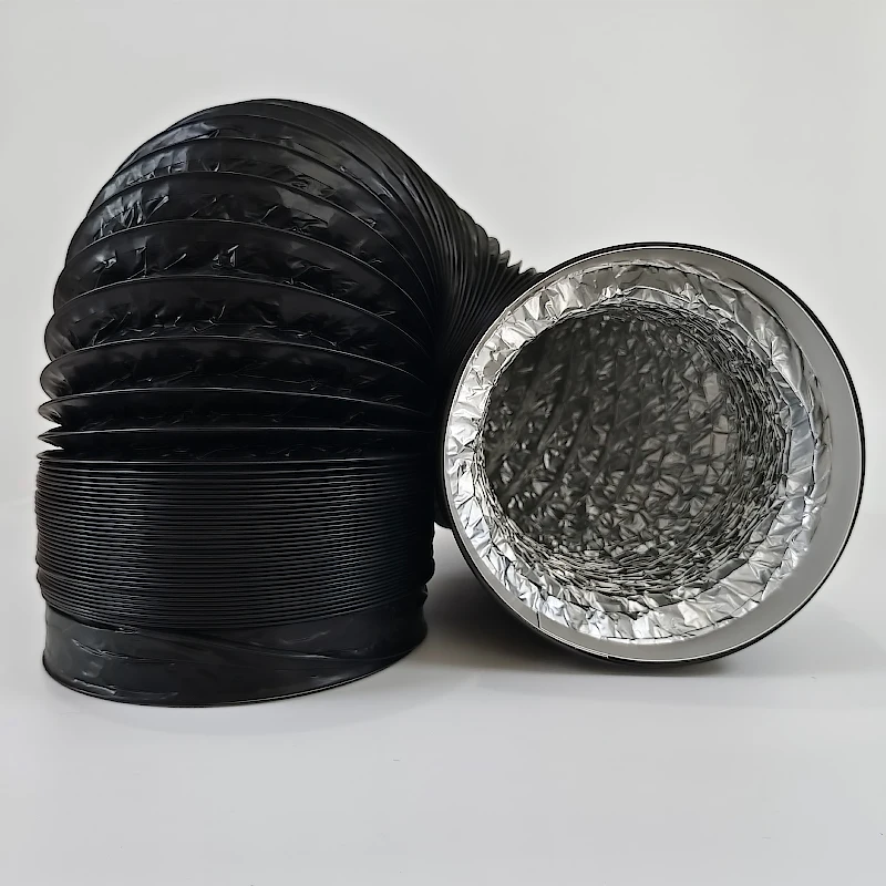 Black Exhaust Flexible Duct with Venting Aluminum Hose, Range Hood Ventilation Fan Hose, Ventilation Pipe, Flexible Aluminum Duct, Four-Layer Protection for Heating, Cooling, Ventilation, and Exhaust Pipes, Hvac Ducting, Fresh Air System, Hvac Engineering Use, Aluminum Foil Pvc Composite Hose, Ventilation Fan, Exhaust Fan, Bathroom Heater, Kitchen, Bathroom, Fresh Air Exhaust, Exhaust view 2