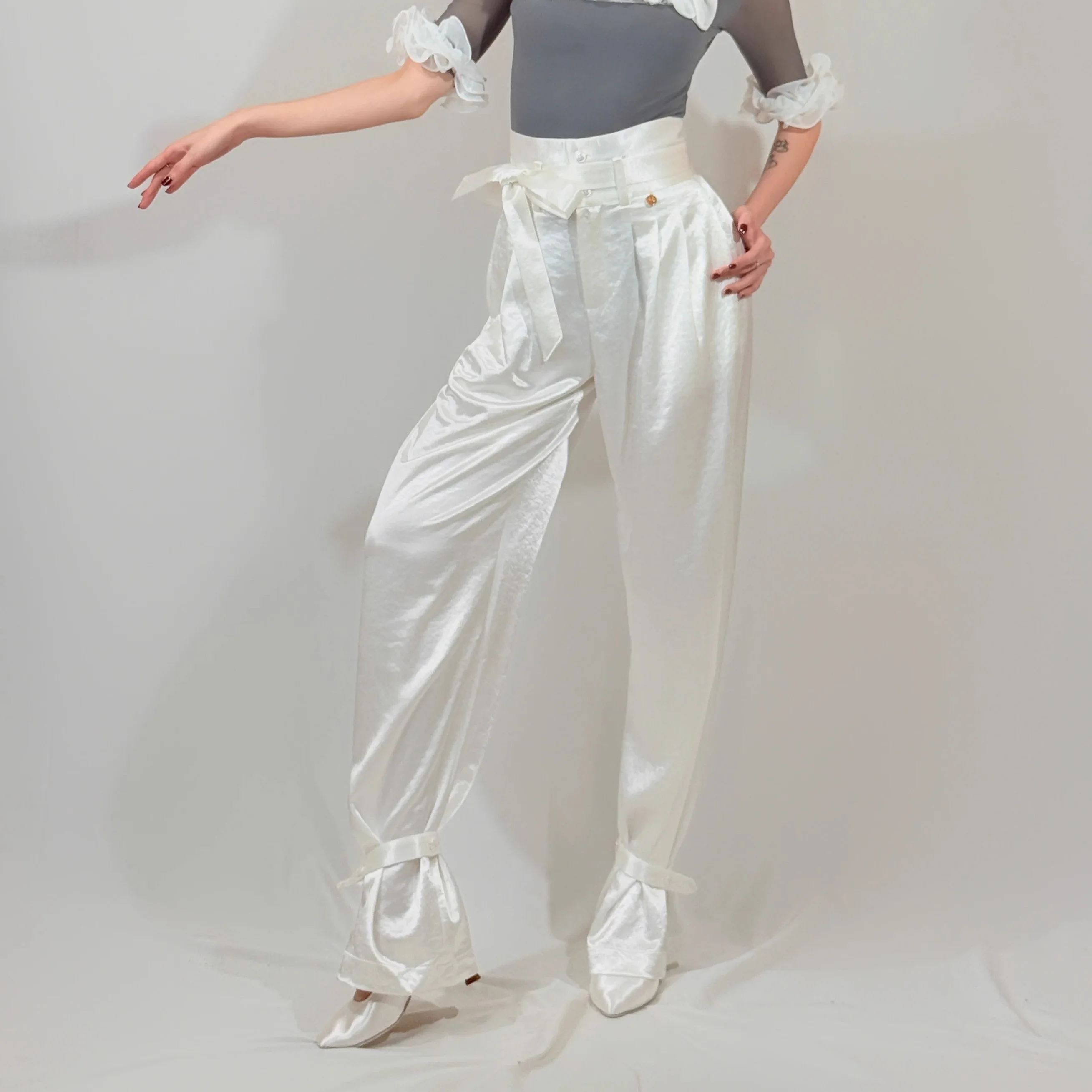 2025 National Standard Dance Pants Women Latin Dance Pants High Waist Satin Performance Costumes Ballroom Dance Pants DN21229