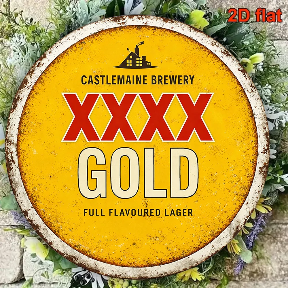 2D Flat Circular Sign, Vintage Plaque for 'XXXX Golden Full Flavoured Lager', Castlemaine Brewery Decorative Sign,