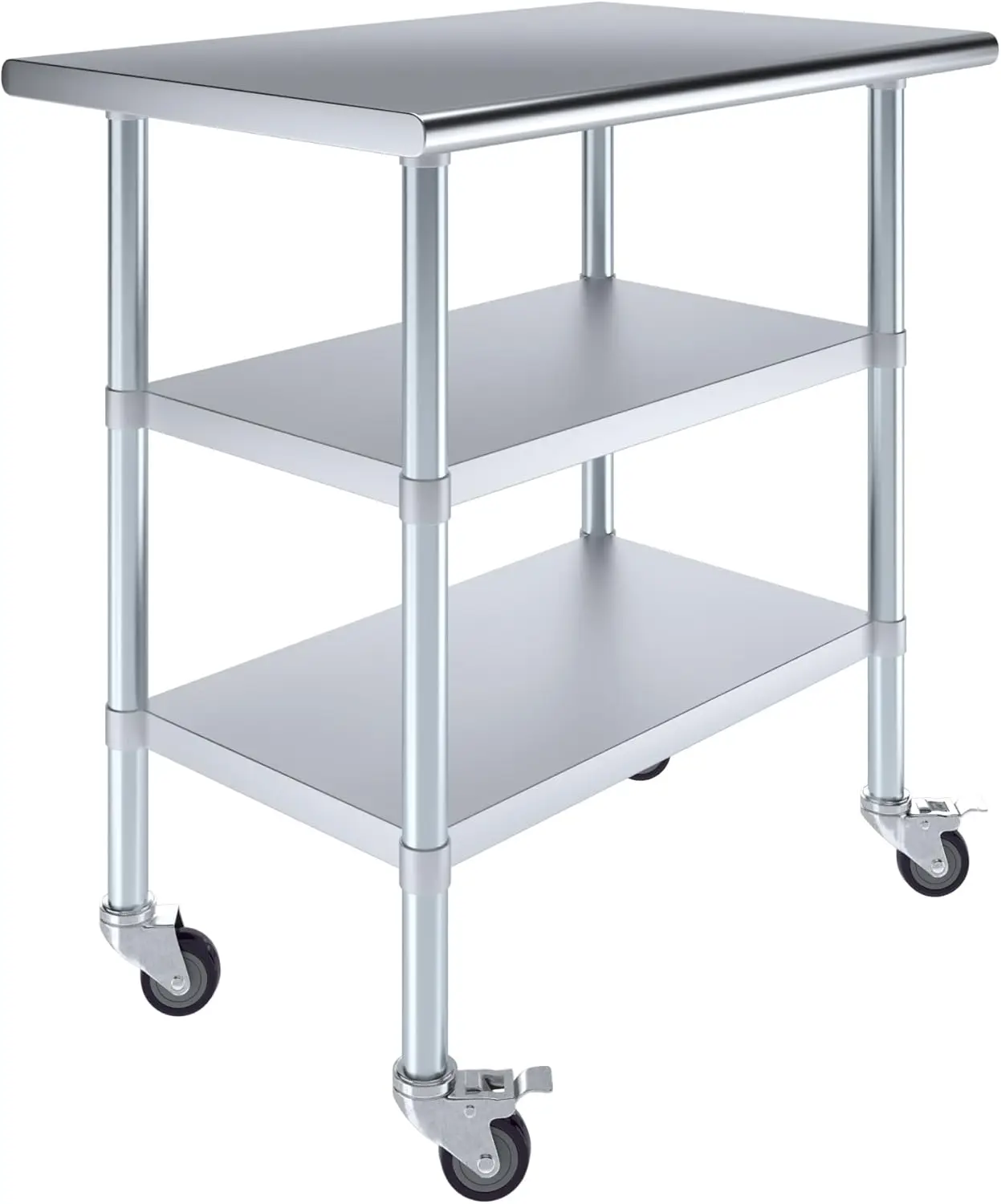 Amgood Stainless Steel Work Table With 2 Shelves And Casters | Metal Utility Table On Wheels (Stainless Steel Work Table With 2