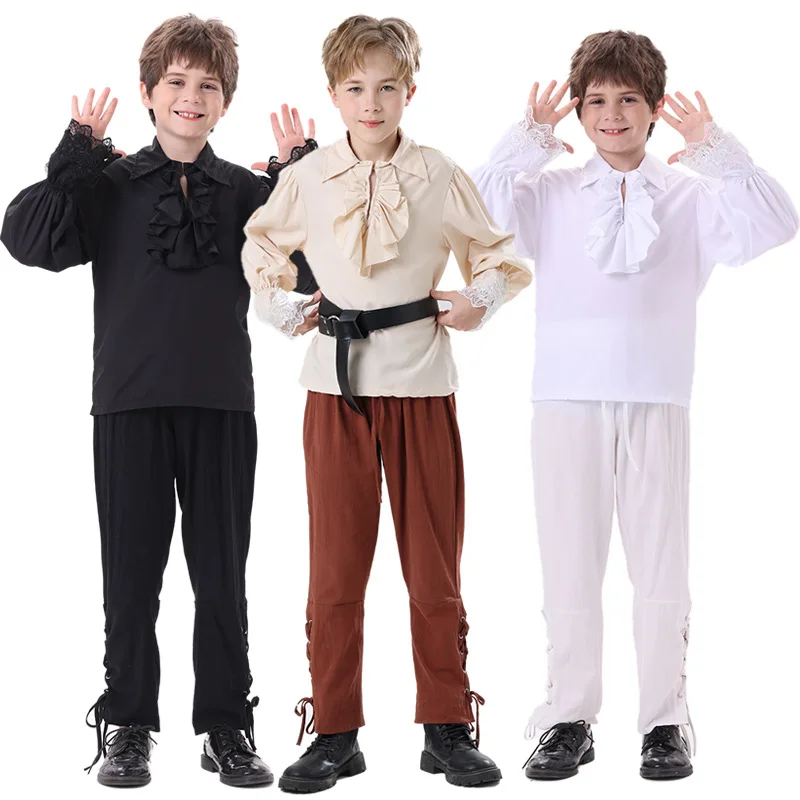 قميص عصر النهضة المكشكش للرجال سروال القراصنة فيكتوريا زي الهالوين في العصور الوسطى