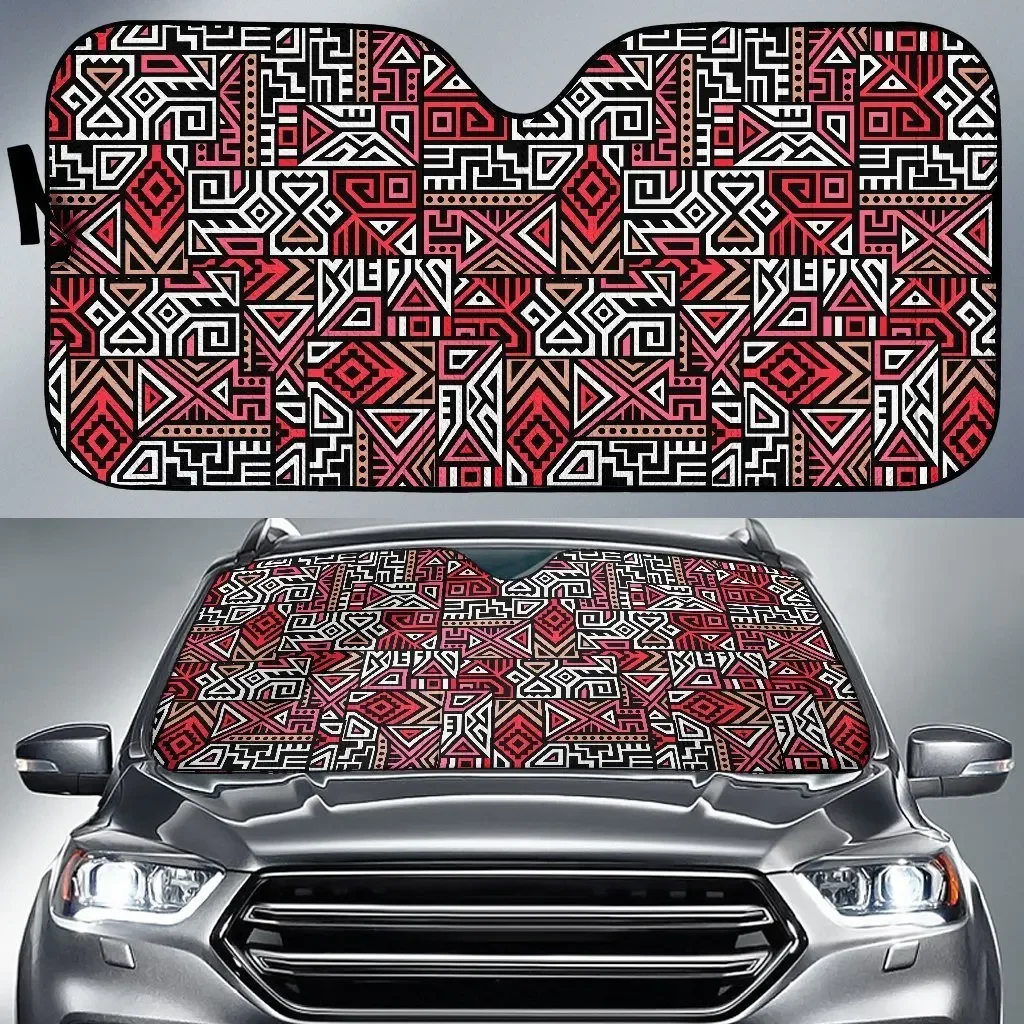 Ethnic Red Print Pattern Auto Sun Shade Car Windshield Window Cover Sunshade