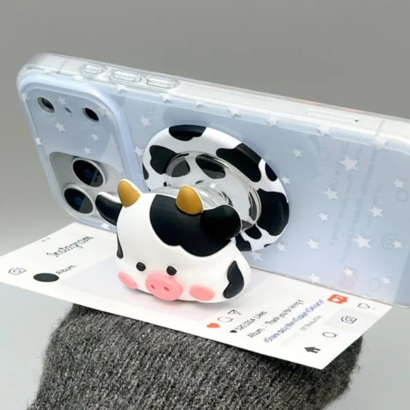

Korea Cute 3D Cow For Magsafe Griptok Phone Holder Support For iPhone 16 17 . Foldable Wireless Charging Case Stand Girl Bracket