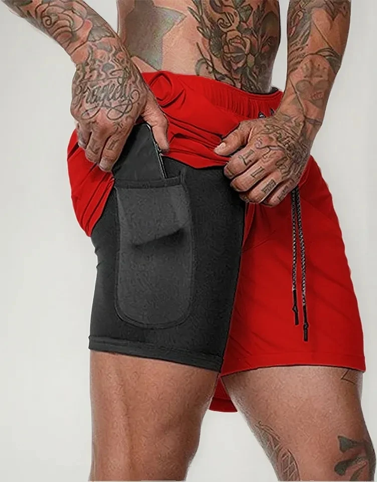 2026 Men's Smiling Face Printed Fitness Shorts Double-Layer 2-in-1 Quick Drying Fitness Outdoor Leisure Training Sports Shorts