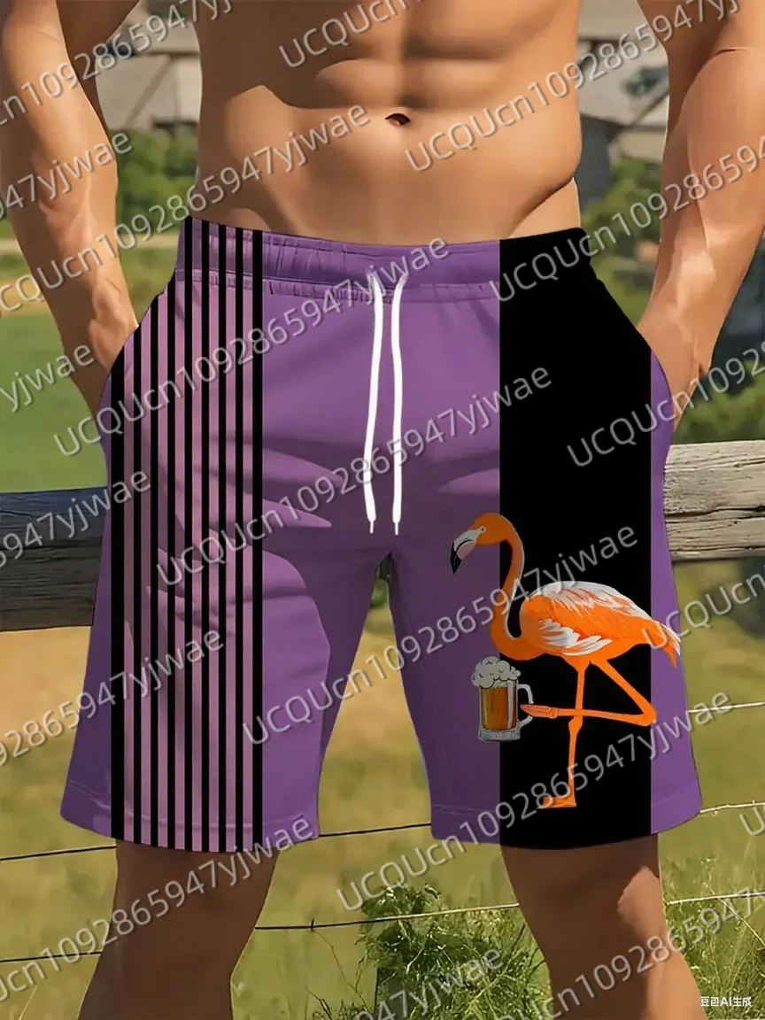 

Men's Flamingo Beer Print Beach Funny Shorts Casual Unisex Gym Fitness Men's Summer Women Shorts Sport Beach Shorts