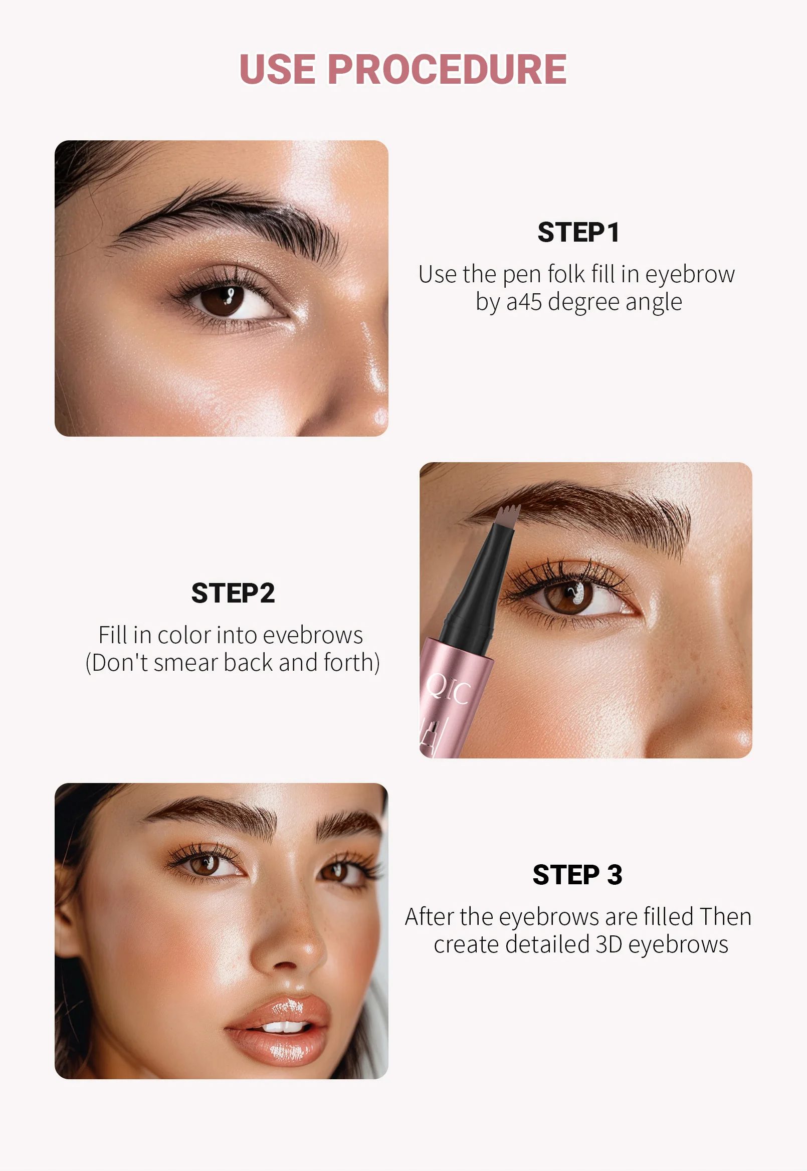 QIC wasserfester Microblading-Augenbrauenstift – 4 geteilte Köpfe, natürliches Augenbrauen-Make-up in 6 Farben für alle Hauttypen – Detail 11