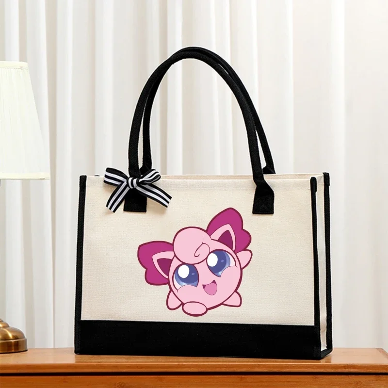 Pokemon moda sacola pikachu bolsa portátil feminina grande capacidade bonito dos desenhos animados impressão à prova dwaterproof água lona saco de compras