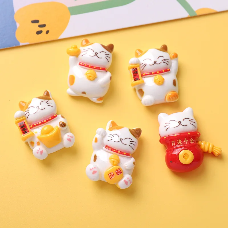 100pcs Kawaii Cartoon Lucky Cat Resin Flatback Cabochon DIY Scrapbooking Decorative Craft Making Headgear Accessories