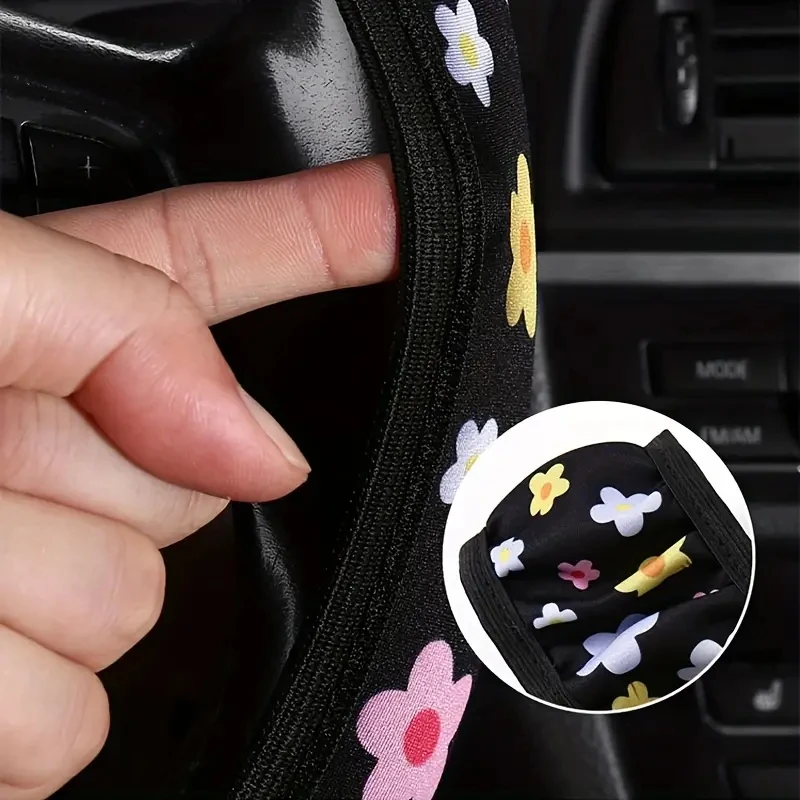 1 Stück Niedlicher Blumenmuster-Lenkradbezug ohne Innenring-Design, Einfach zu Installieren und zu Reinigen, Auto-Innenausstattung – Detail 7