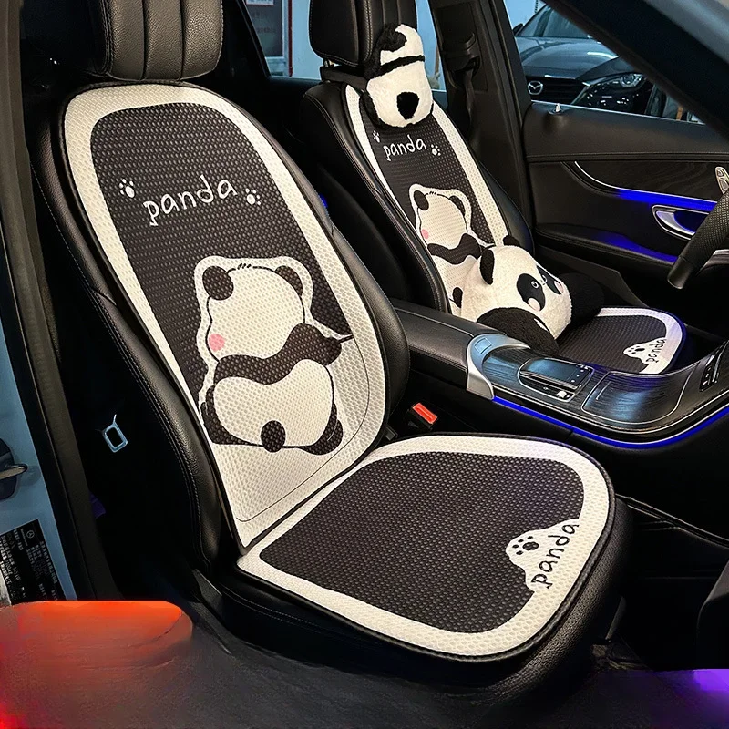 Car Seat Cushion, Summer Cooling Pad, Four Season Universal Car Seat Ventilation Pads Summer Ice Silk Panda Three Piece Set