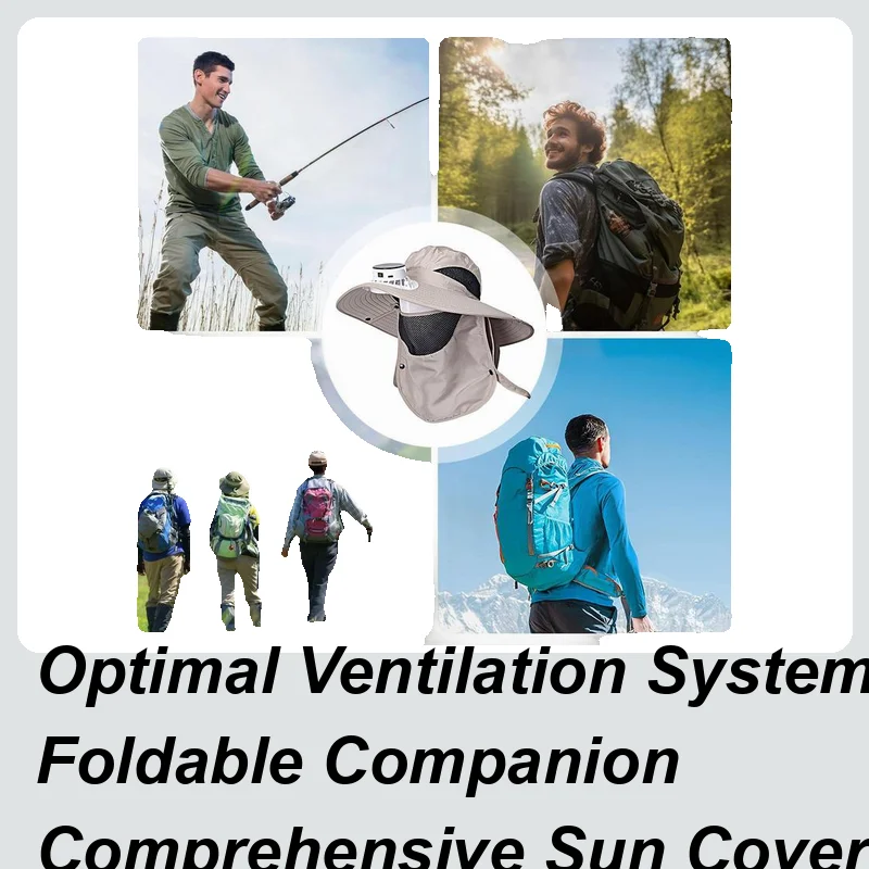 

Outdoor Wide Brim Sun Hat with Solar Powereds Fan USB Charging Breathable Anti-UV Waterproof Headwear for Travel Outdoor