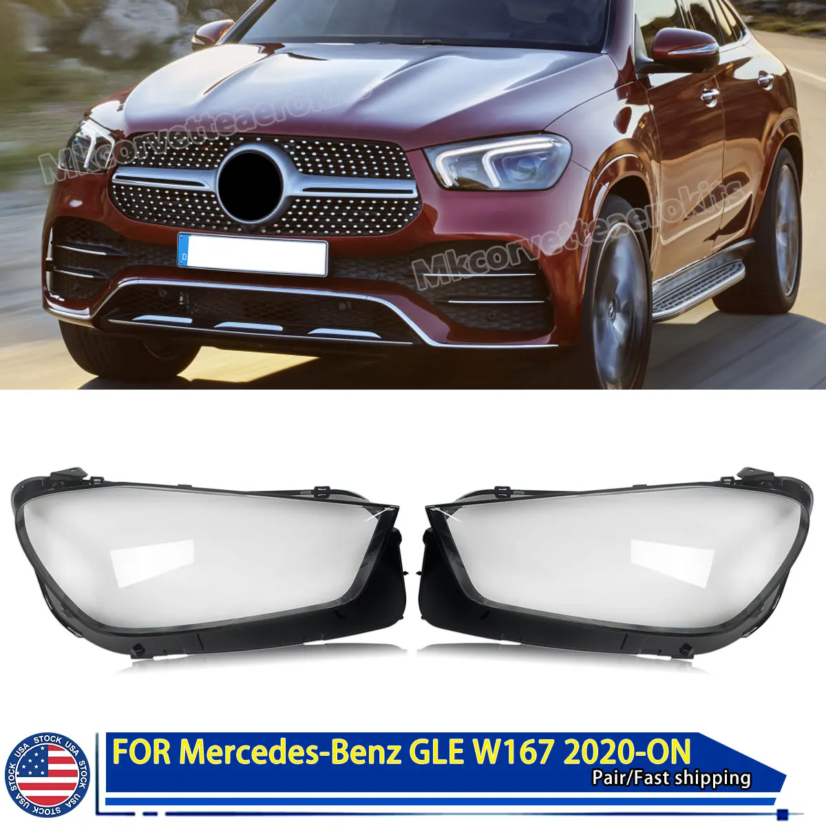 

Left+Right Headlight Lens Cover Shell For Mercedes-Benz GLE-Class W167 2020-2022 Headlights Housing